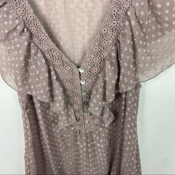 Nordstrom Daniel Rainn Dusty Rose Blush Pink Sheer Polka Dot Blouse Ruffle Top S - Picture 4 of 8